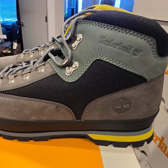 Timberland Euro Hiker Mid Men's Winter Boots Grey / Black / Yellow Size 12 NEW - Picture 1 of 15